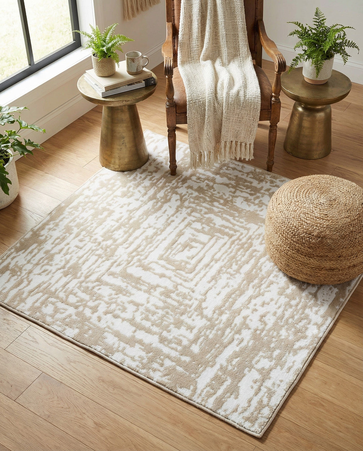 Sanctuary Retreat Collection Area Rug -  Asylum Square White Bone  lifestyle 133