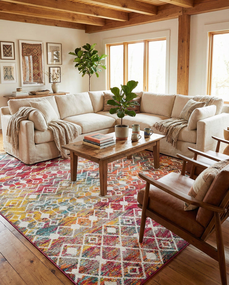 Mediterranean Lattice Collection Area Rug - Santorini (Multi) Rectangle Multi  lifestyle 15