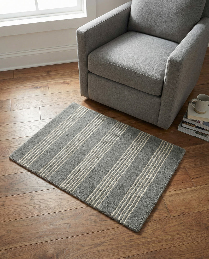 Hampton Stripes Wool Collection Area Rug - Montauk Rectangle Earl Gray  lifestyle 56