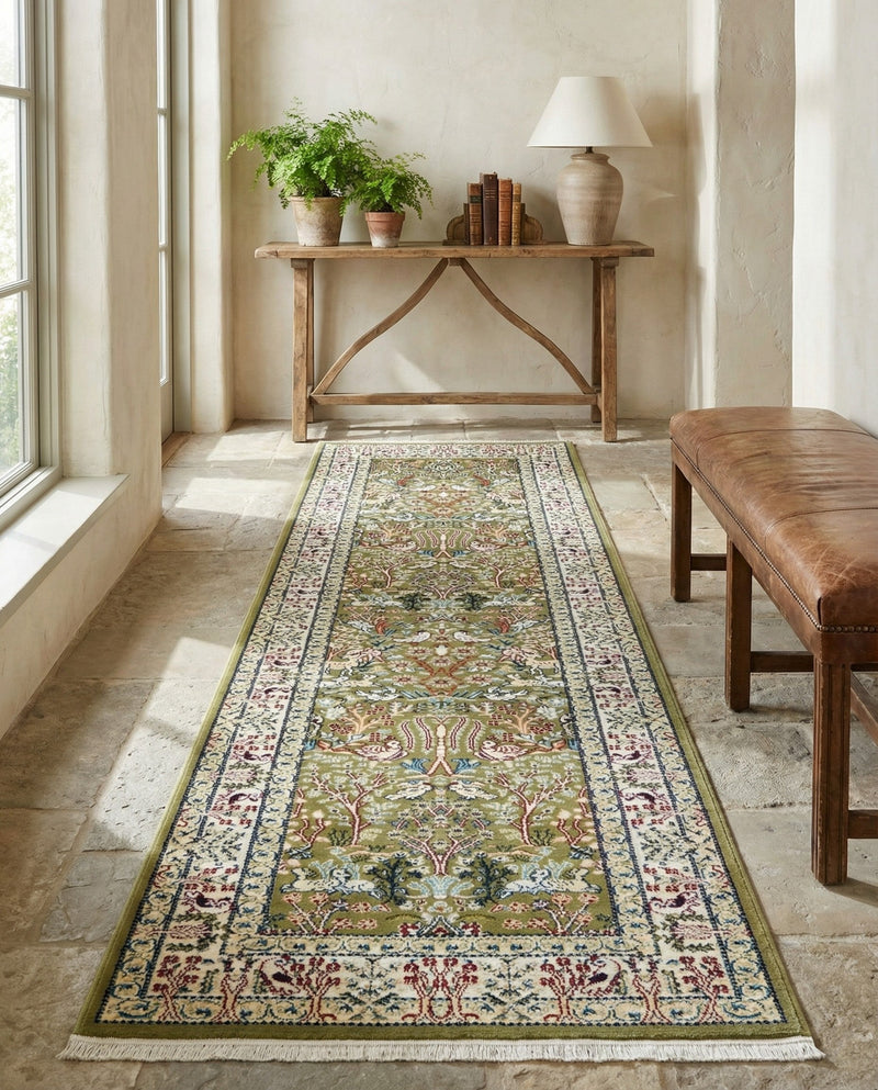 Persian Elegance Collection Area Rug -  Kerman (Green) Runner Green  lifestyle 44