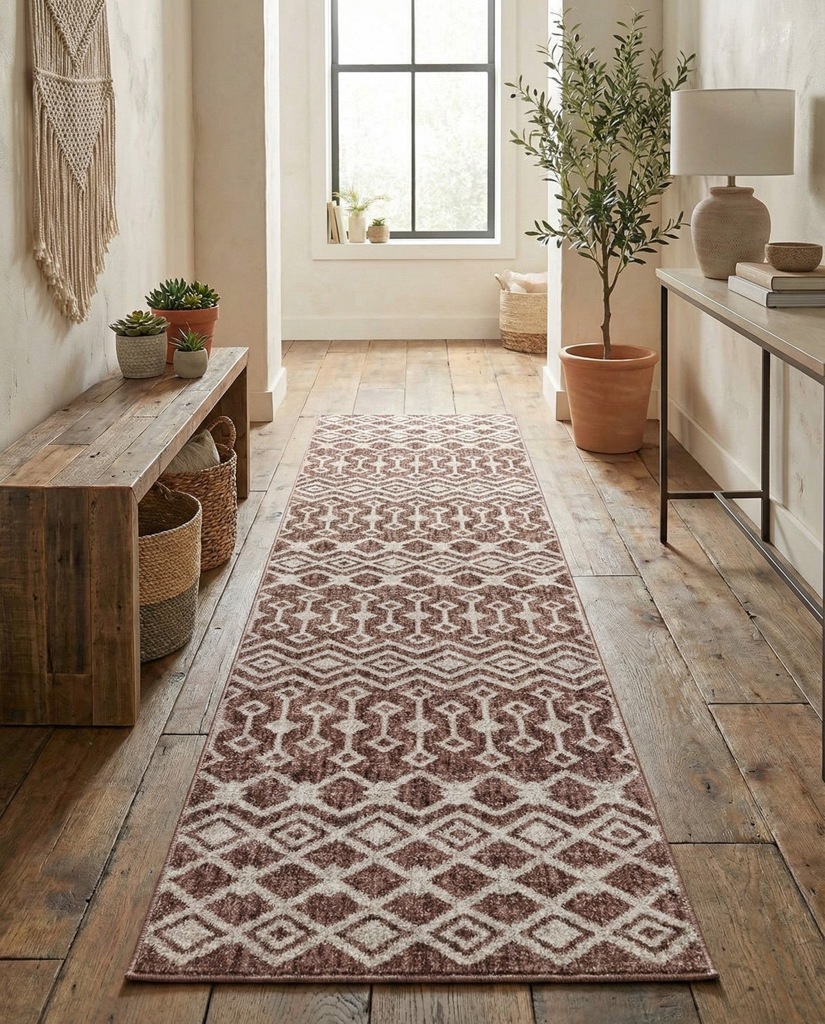 Geo Garden Lattice Collection Area Rug -  Andalusia Runner Dusty Rose  lifestyle 138
