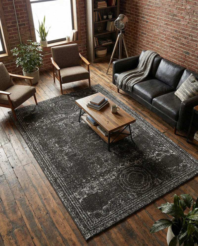 Dover Terrace Collection Area Rug -  Lagoon (Dark Gray) Rectangle Dark Gray  lifestyle 18