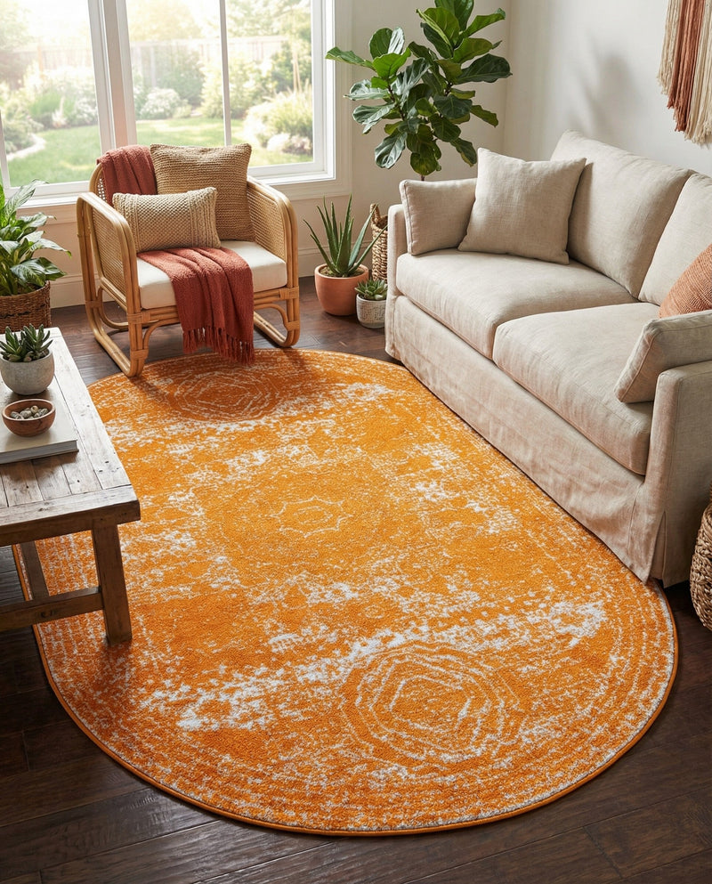 Dover Terrace Collection Area Rug -  Lagoon (Orange) Oval Orange  lifestyle 73