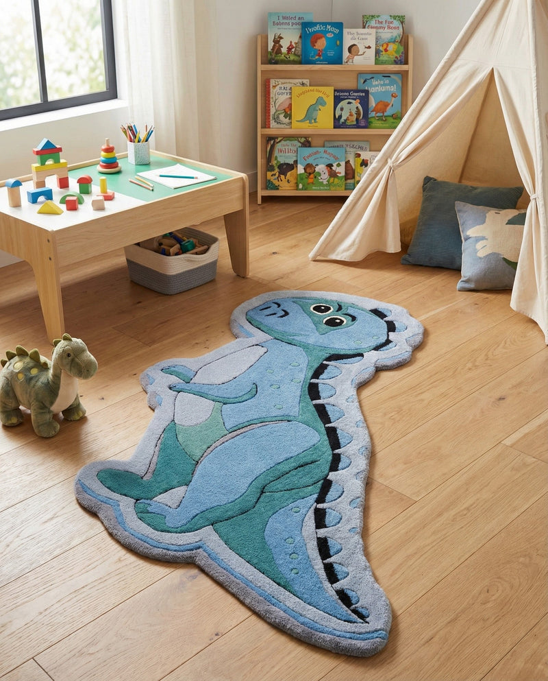 Whimsy Wonders Wool Collection Area Rug -  Grove Round Blue  lifestyle 17