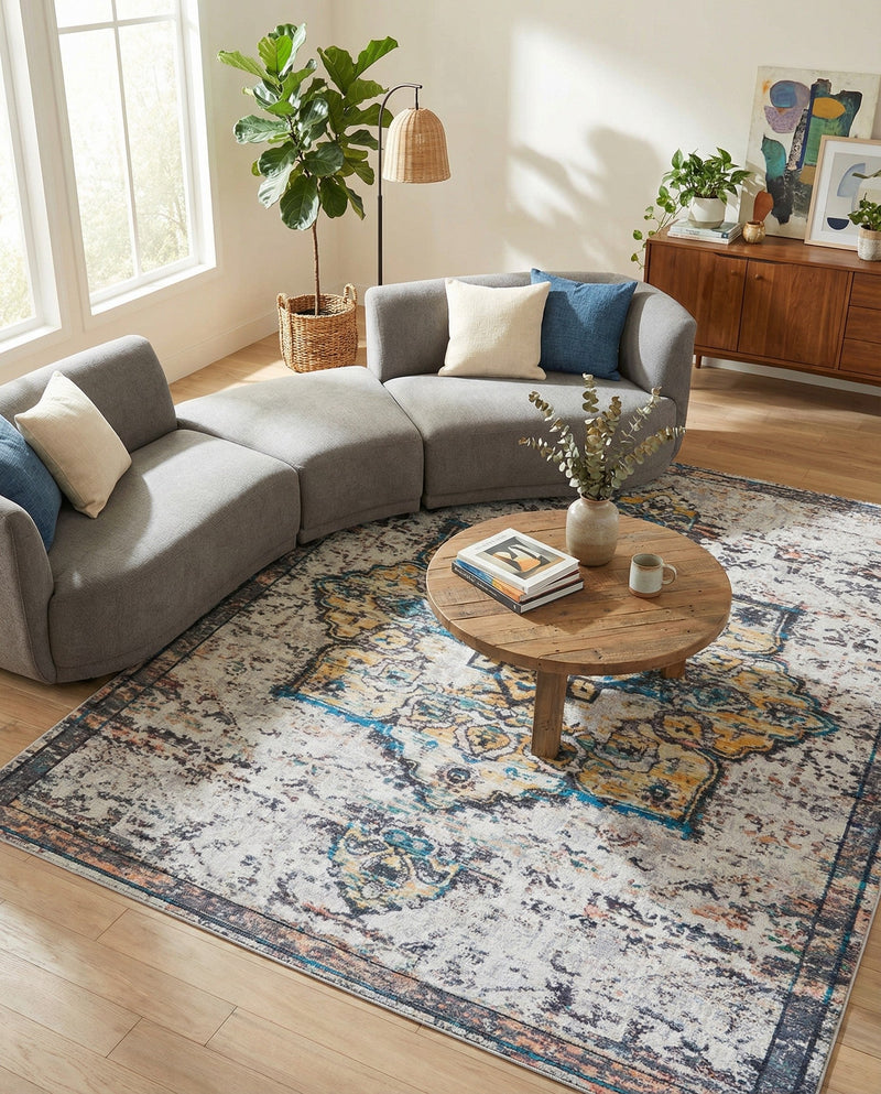 Baroque Era Collection Area Rug - Versailles (Sea Salt White) Rectangle Sea Salt White  lifestyle 31