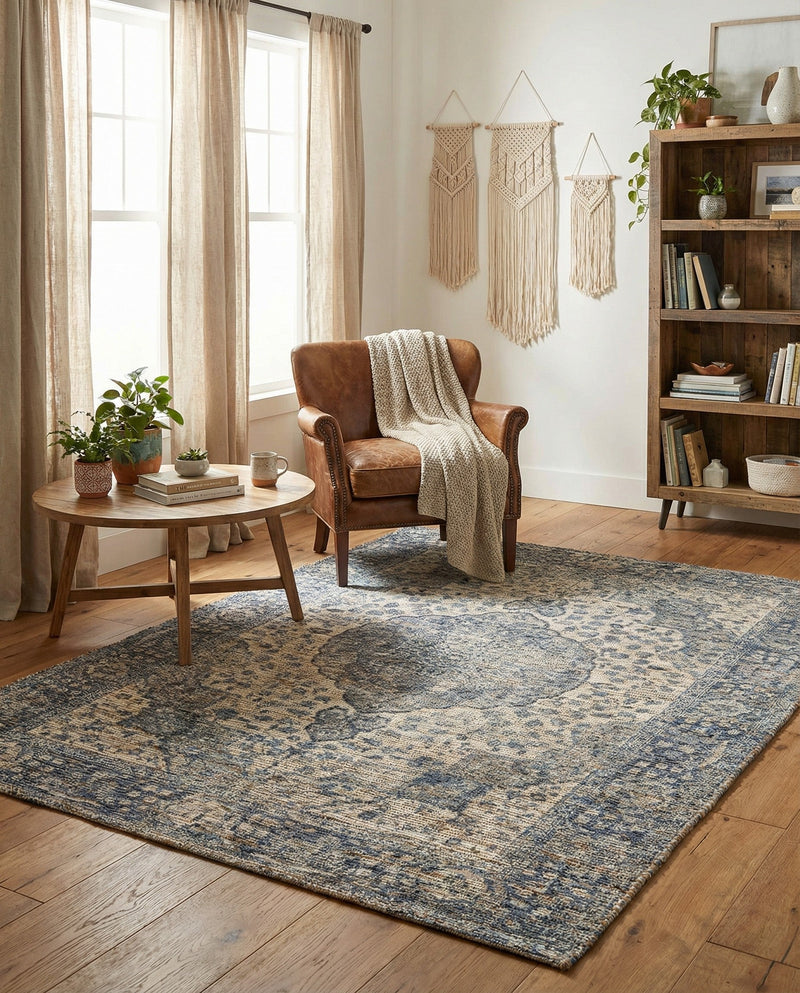 Savannah Threads Collection Area Rug - Charleston Rectangle Blue  lifestyle 21