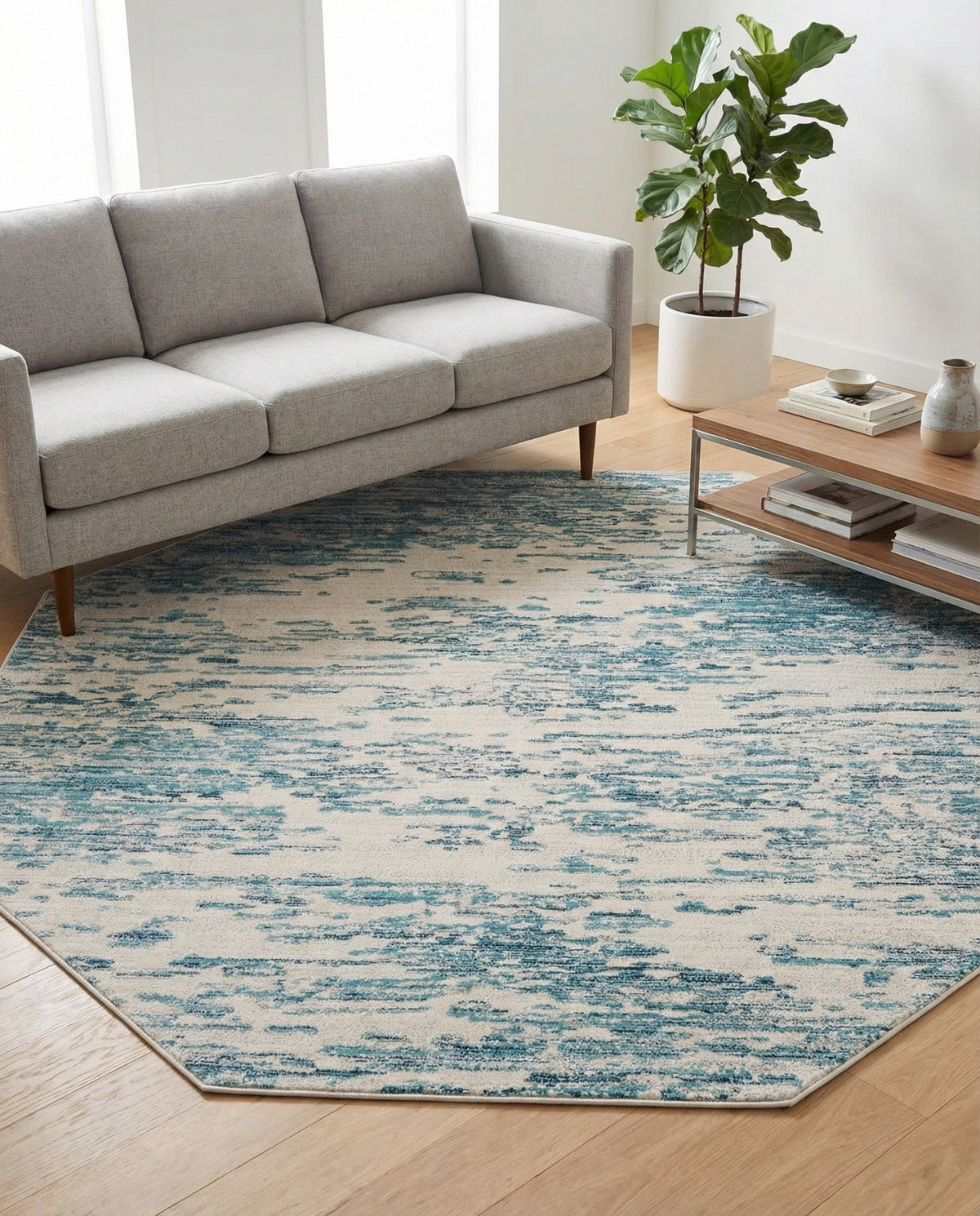 Serenity Sands Collection Area Rug - Dunescape Octagon Blue  lifestyle 149