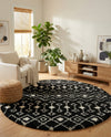 Berber Lattice Shag Collection Area Rug - Atlas (Black and White) Round Black and White  lifestyle 53