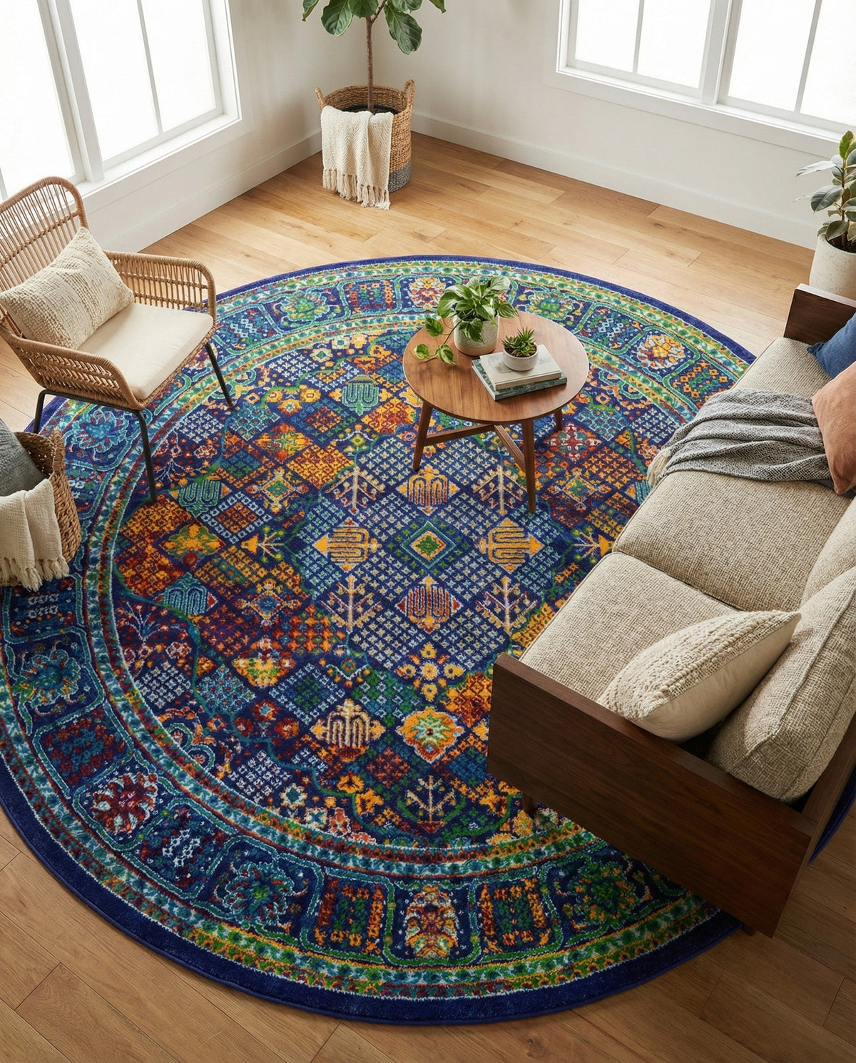 Caribbean Cove Collection Area Rug -  Mustique Round Navy Blue  lifestyle 165
