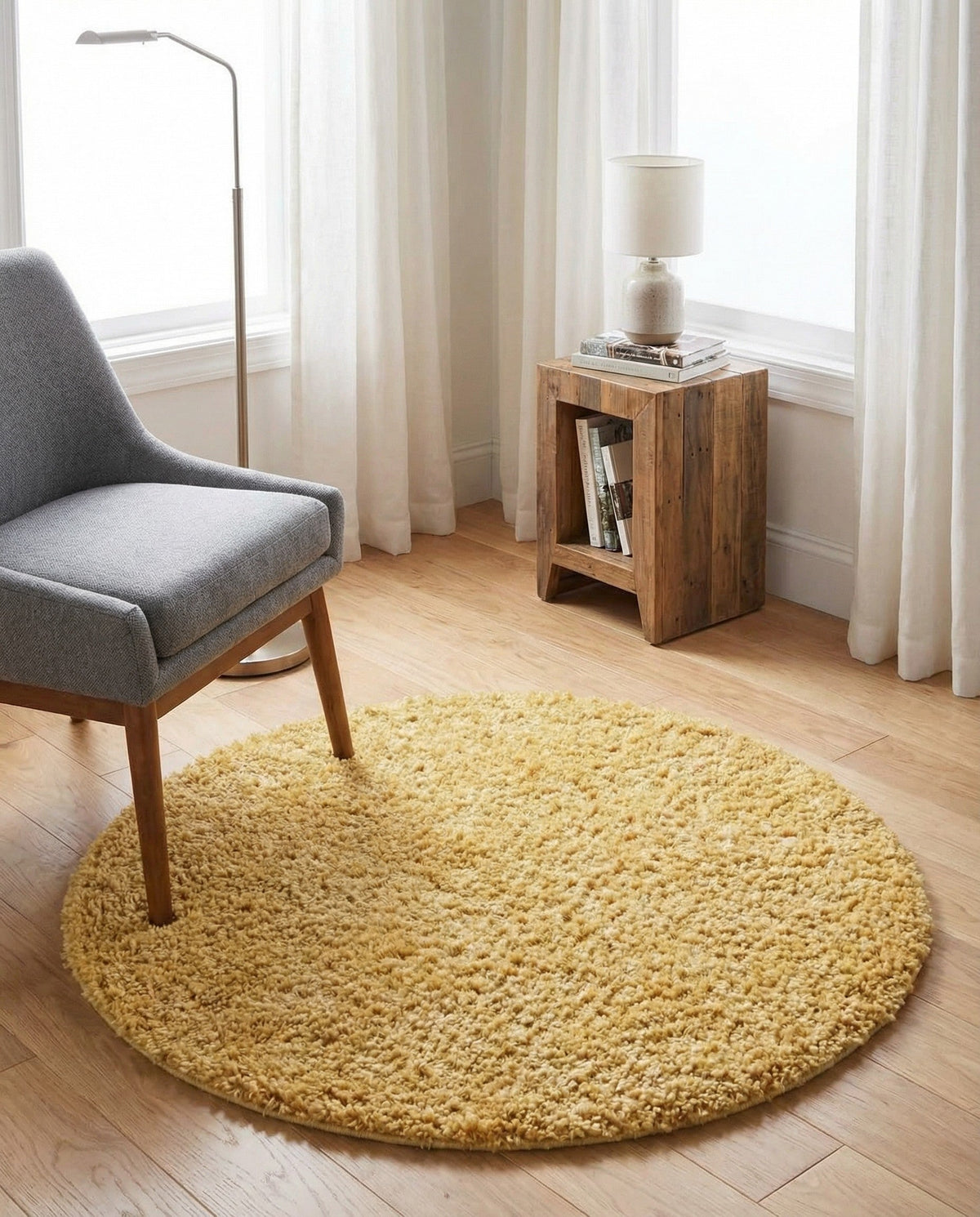 Alpine Plush Collection Area Rug -  Cortina (Sun Yellow) Round Sun Yellow  lifestyle 65