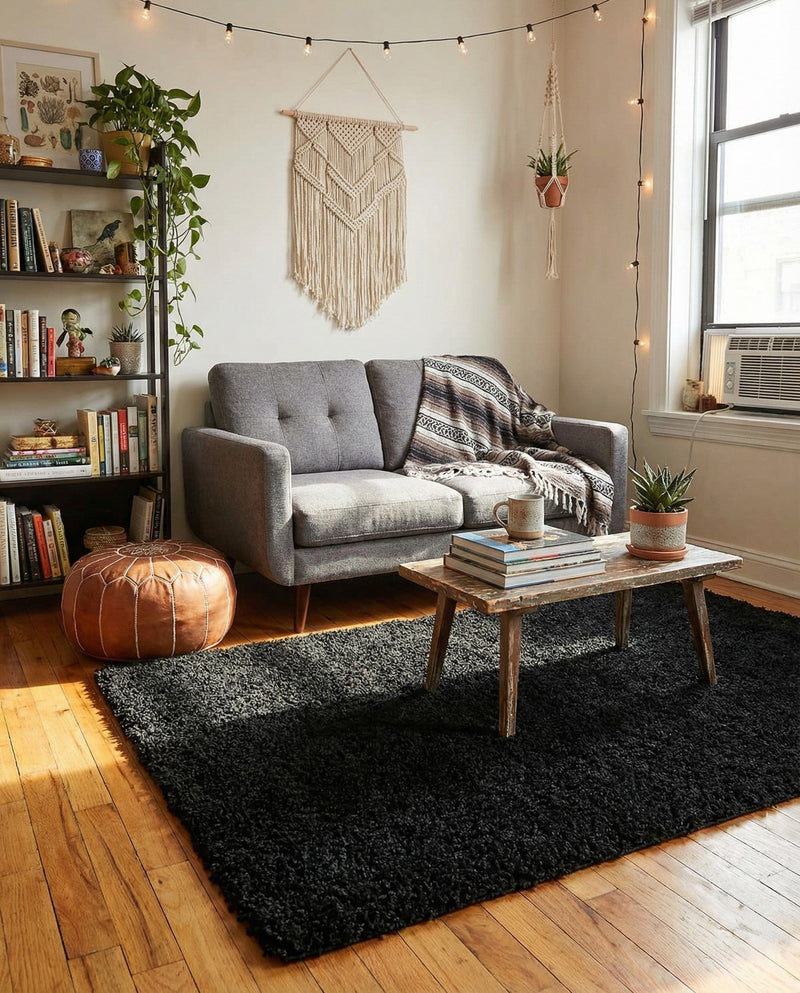 Plush Oasis Collection Area Rug - Serenity (Jet Black) Rectangle Jet Black  lifestyle 13