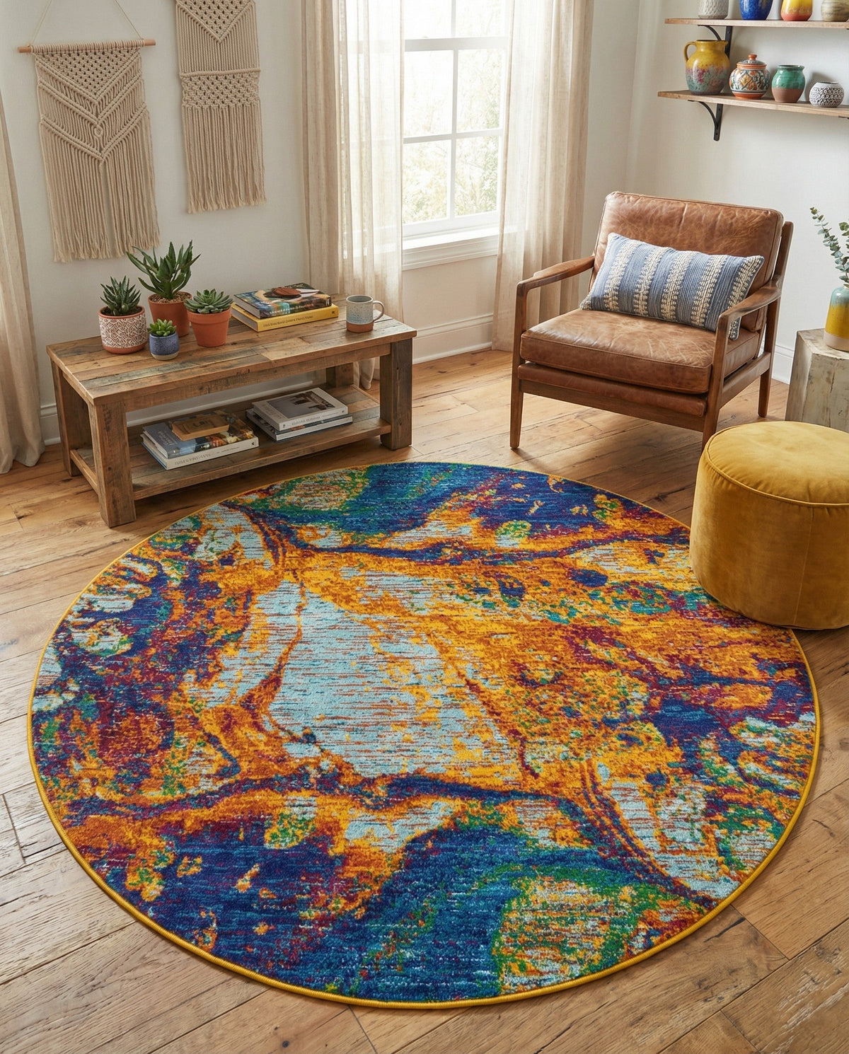 Caribbean Cove Collection Area Rug -  Bequia Round Multi  lifestyle 92