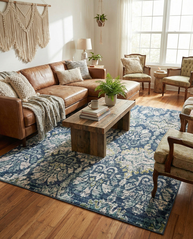 Savannah Elegance Collection Area Rug -  Forsyth Rectangle Navy Blue  lifestyle 34