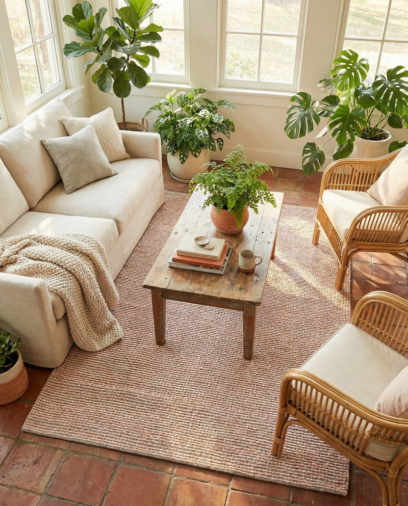 Coastal Haven Striped Jute Collection Area Rug - Marina Rectangle Pink and Gray  lifestyle 22