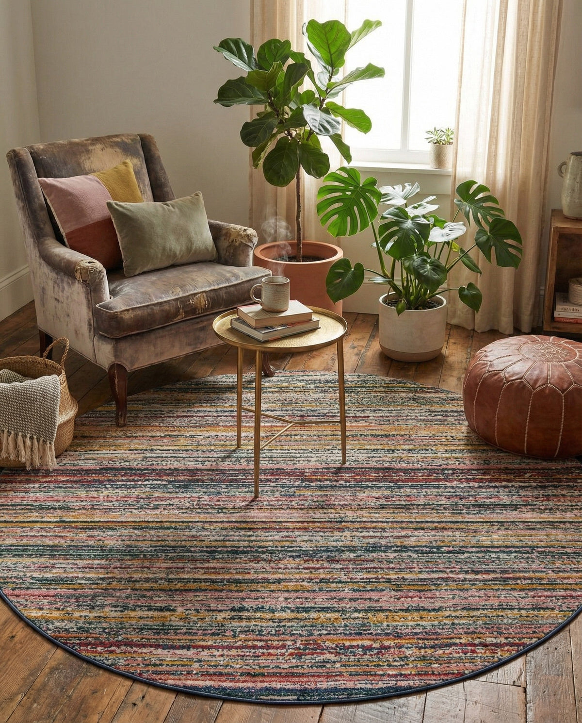 Jewel Oasis Collection Area Rug - Sapphire (Multi) Round Multi  lifestyle 117