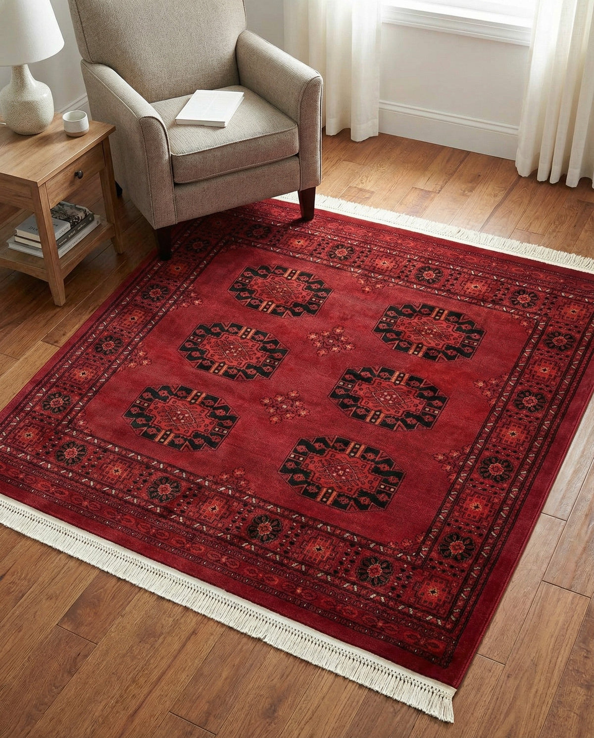 Samarkand Elegance Collection Area Rug -  Fergana Square Red  lifestyle 82