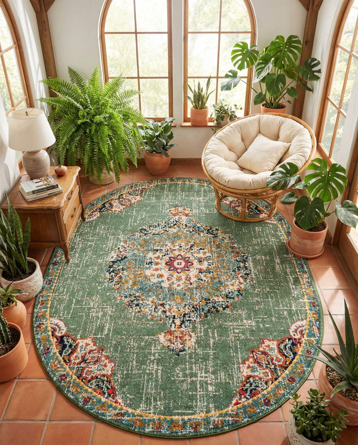 Brighton Terrace Collection Area Rug - Hove (Green) Oval Green  lifestyle 127