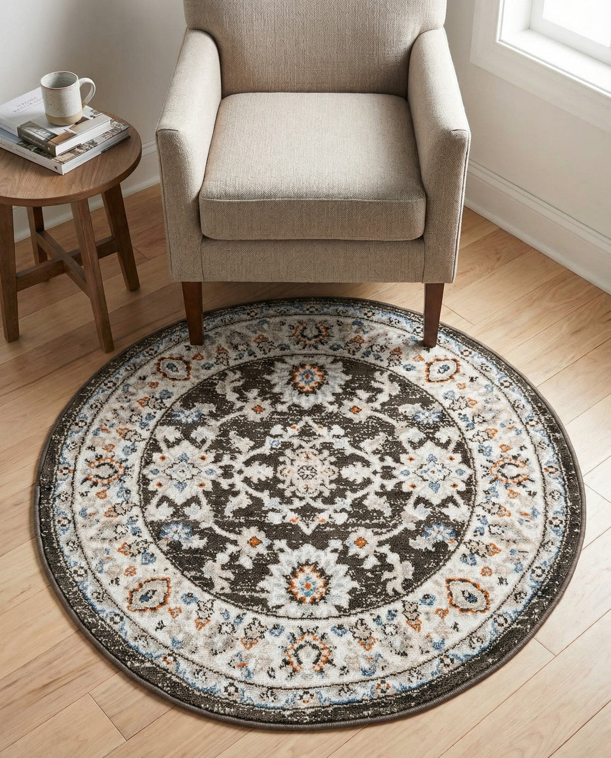 Savannah Elegance Collection Area Rug - Augusta (Fume Gray) Round Fume Gray  lifestyle 96
