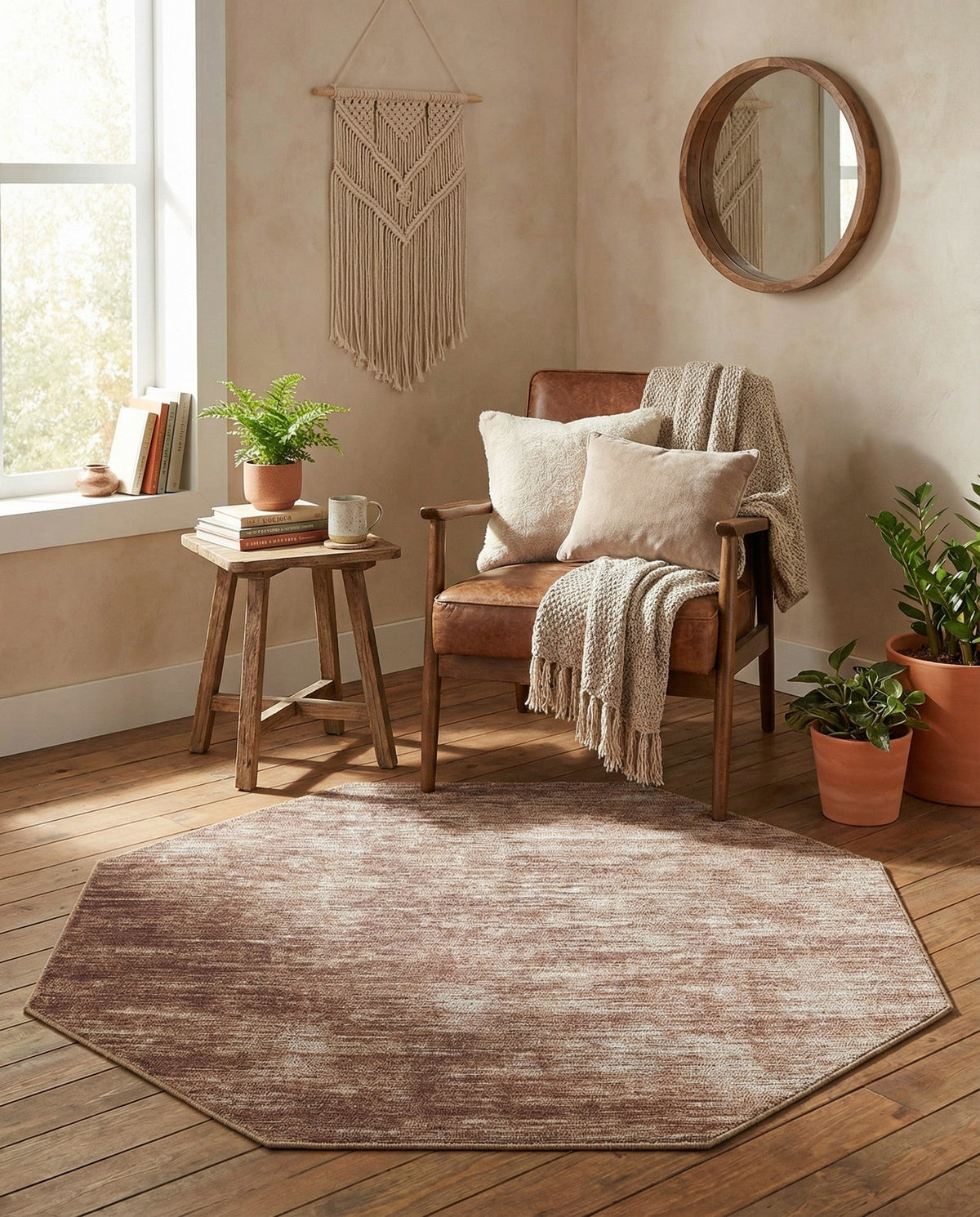 Sahara Essence Collection Area Rug - Oasis (Brown) Octagon Brown  lifestyle 90