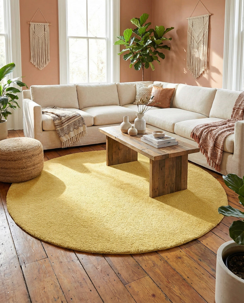 Solid Shag Seaside Collection Area Rug - Azure Cove (Yellow) Round Yellow  lifestyle 39