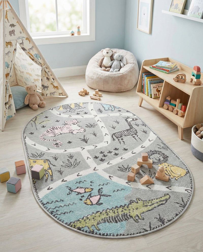 Wonder Tykes Collection Area Rug -  Enigma Oval Gray  lifestyle 64