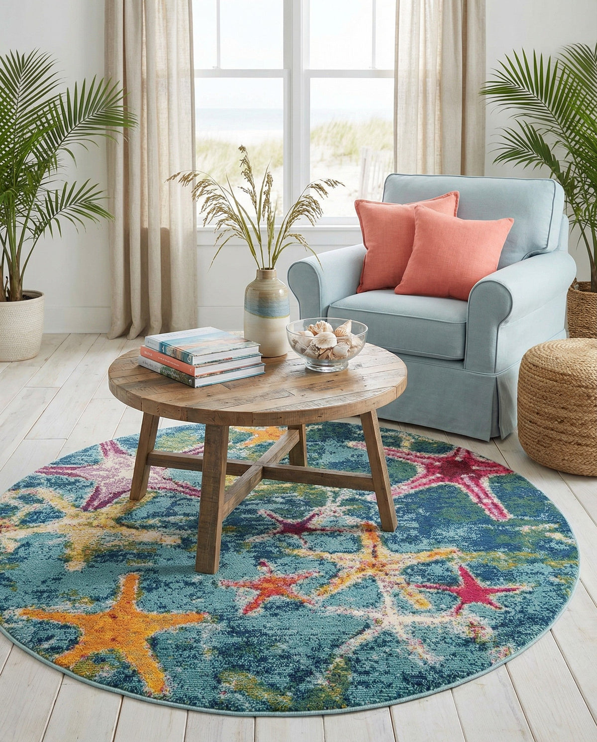 Sorrento Shores Collection Area Rug - Positano Round Navy Blue  lifestyle 87