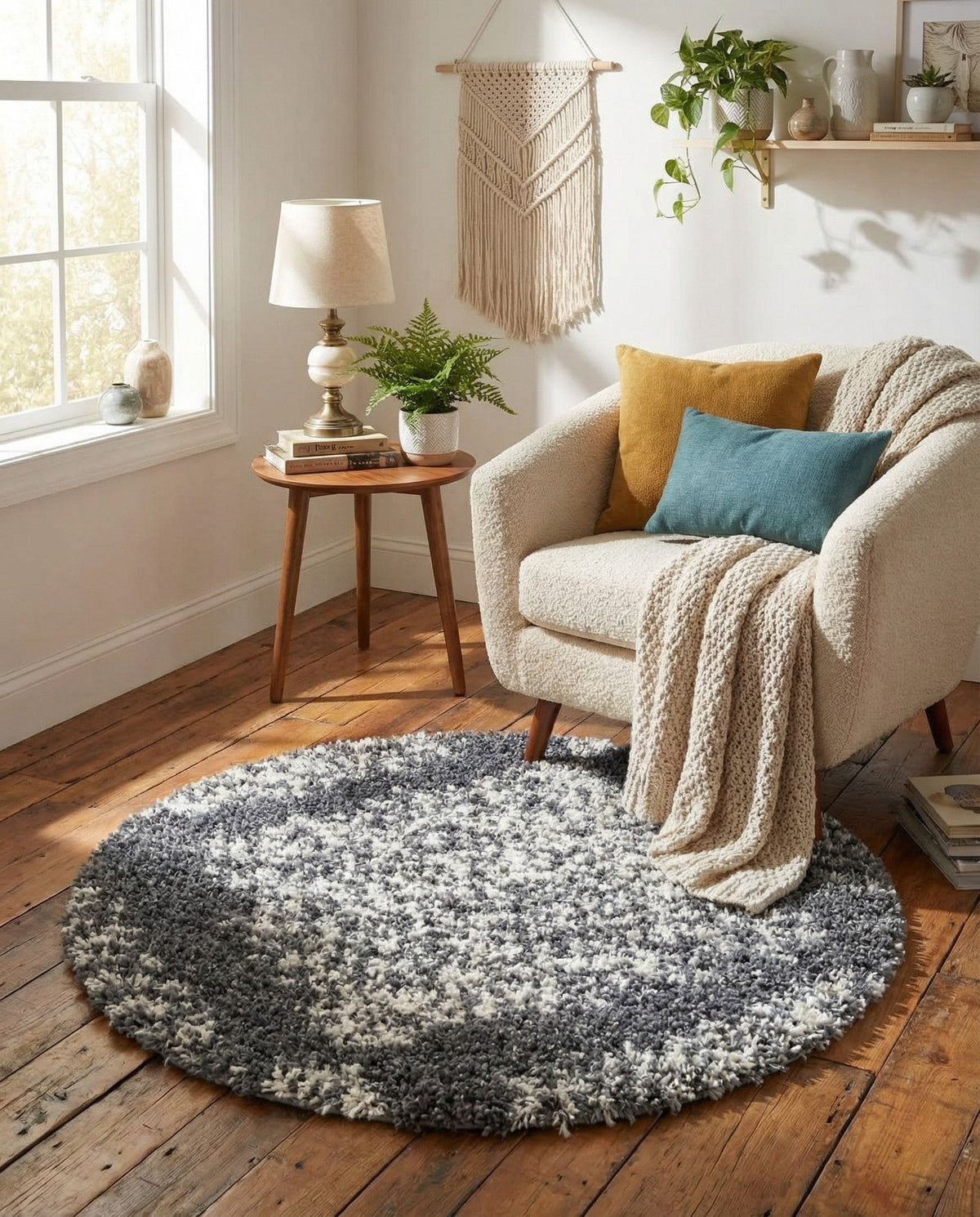 Tranquil Tides Shag Collection Area Rug -  Azure Round Gray  lifestyle 192