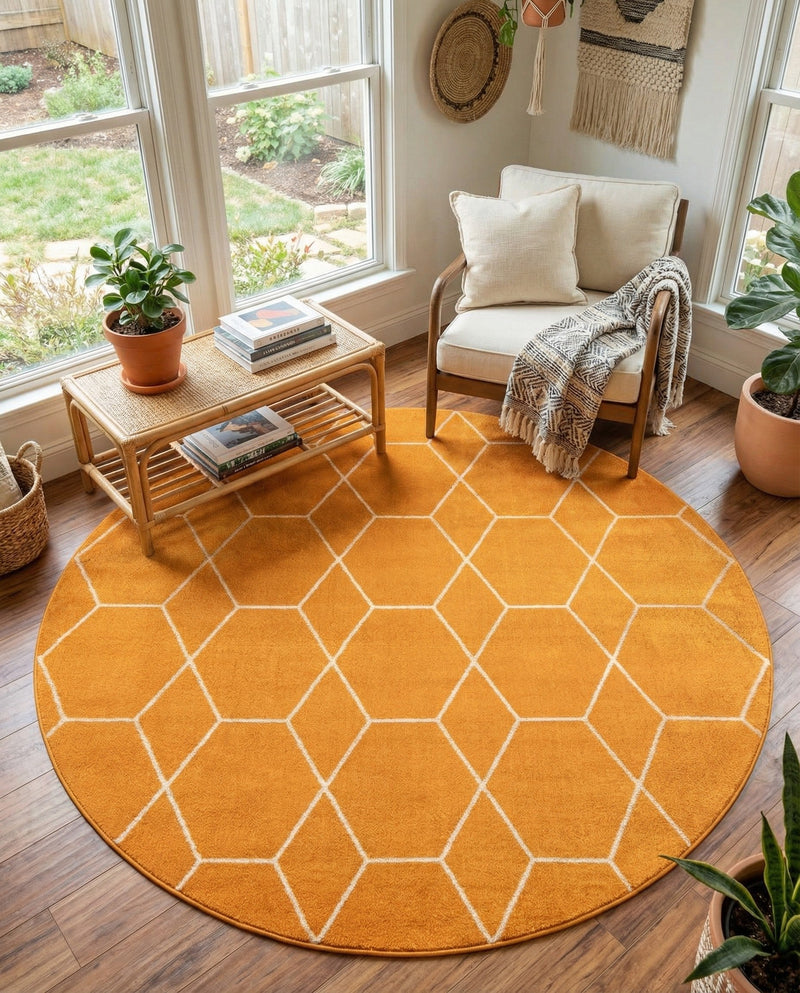 Trellis Mosaic Collection Area Rug - Arborville (Orange) Round Orange  lifestyle 47