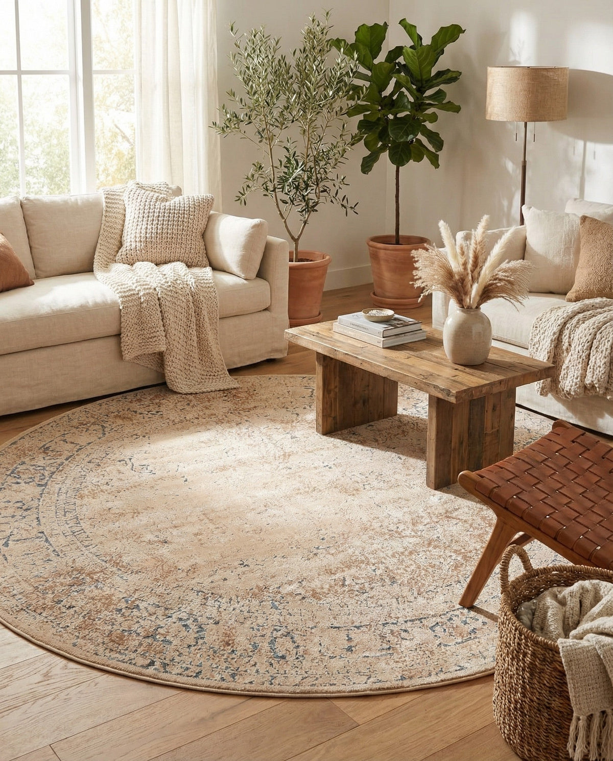 Coastal Manor Collection Area Rug -  Marina Round Beige  lifestyle 126