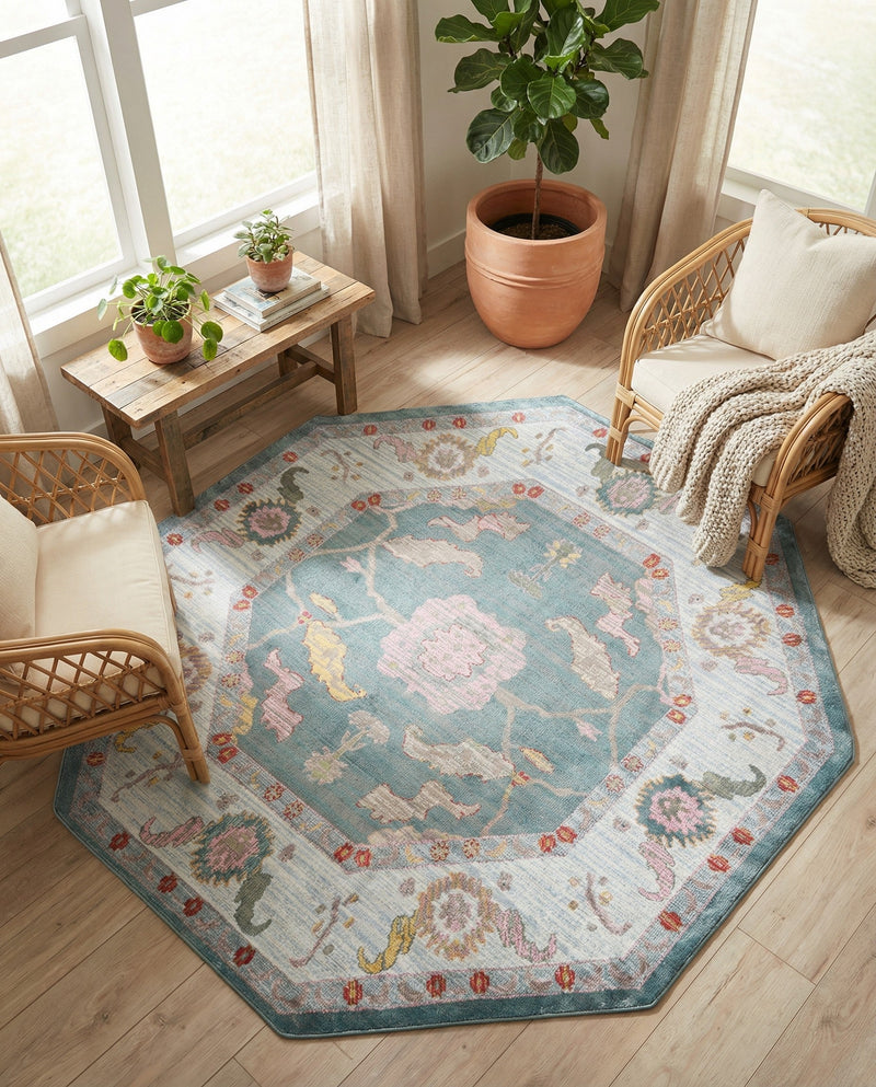 Arcadia Rugs Collection Area Rug - Eden (Gray and Blue) Octagon Gray and Blue  lifestyle 70