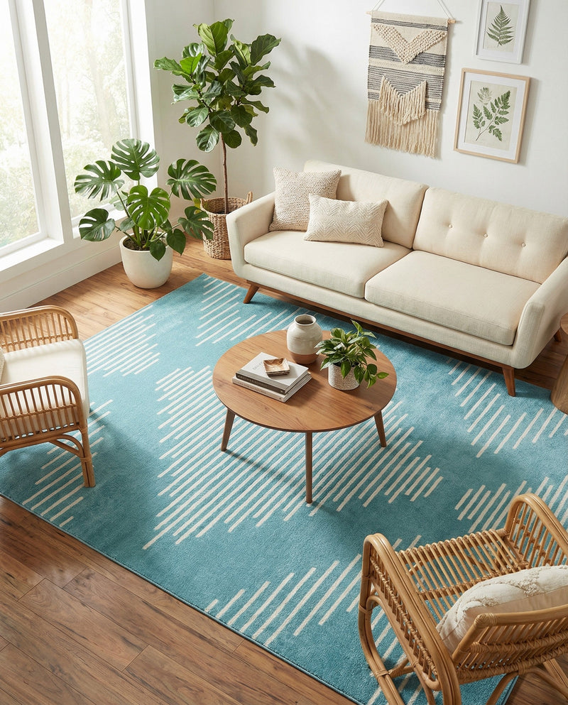 Seychelles Stripes Collection Area Rug - Mahe (Light Blue) Rectangle Light Blue  lifestyle 5