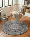 Sustainable Strands Indoor-Outdoor Oasis Collection Area Rug -  Sandbar (Black and White) Round Black and White  lifestyle 60