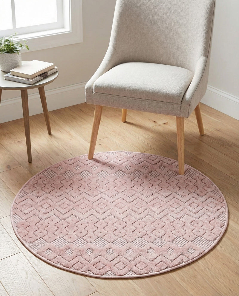 Garden Lattice Charm Collection Area Rug -  Pergola (Pink) Round Pink  lifestyle 58