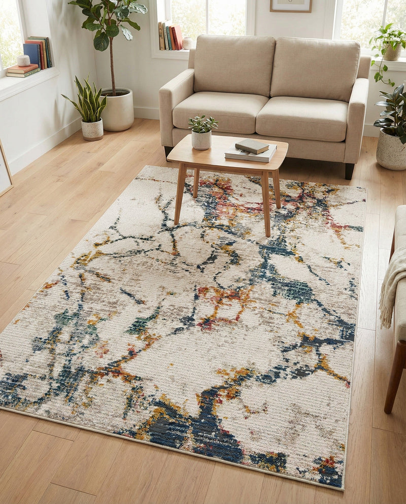 Jewel Oasis Collection Area Rug -  Opaline Rectangle White Navy  lifestyle 8
