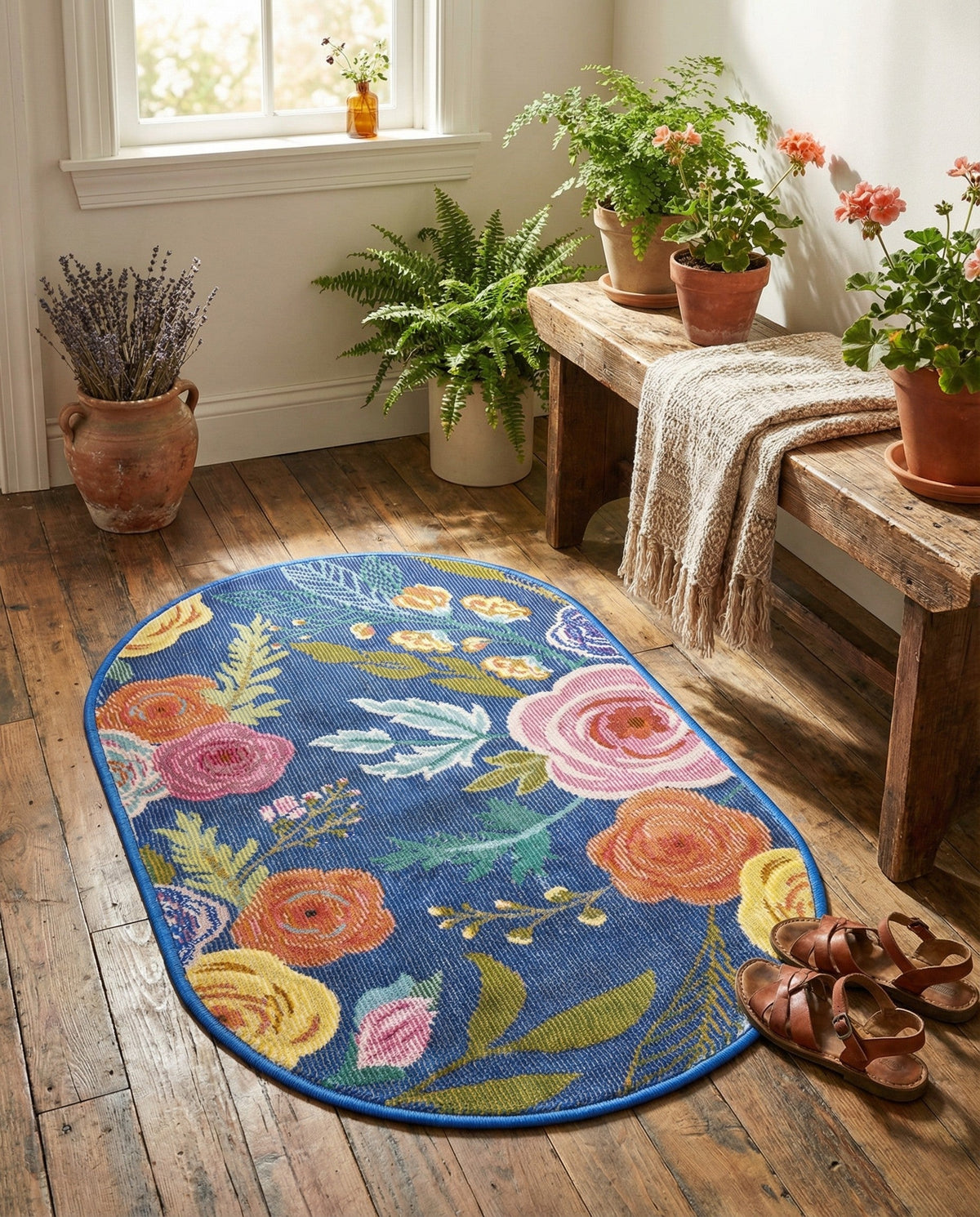 Meadow Breeze Collection Area Rug -  Petal Oval Blue  lifestyle 226