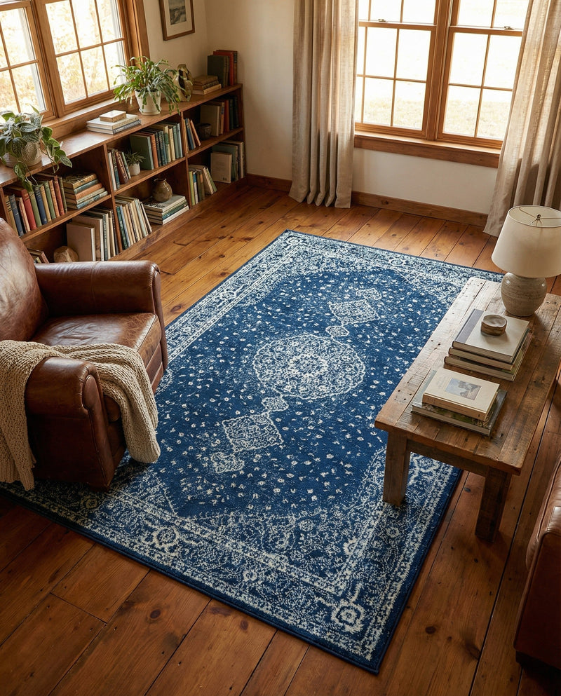 Dover Terrace Collection Area Rug - Marina (Navy Blue) Rectangle Navy Blue  lifestyle 6