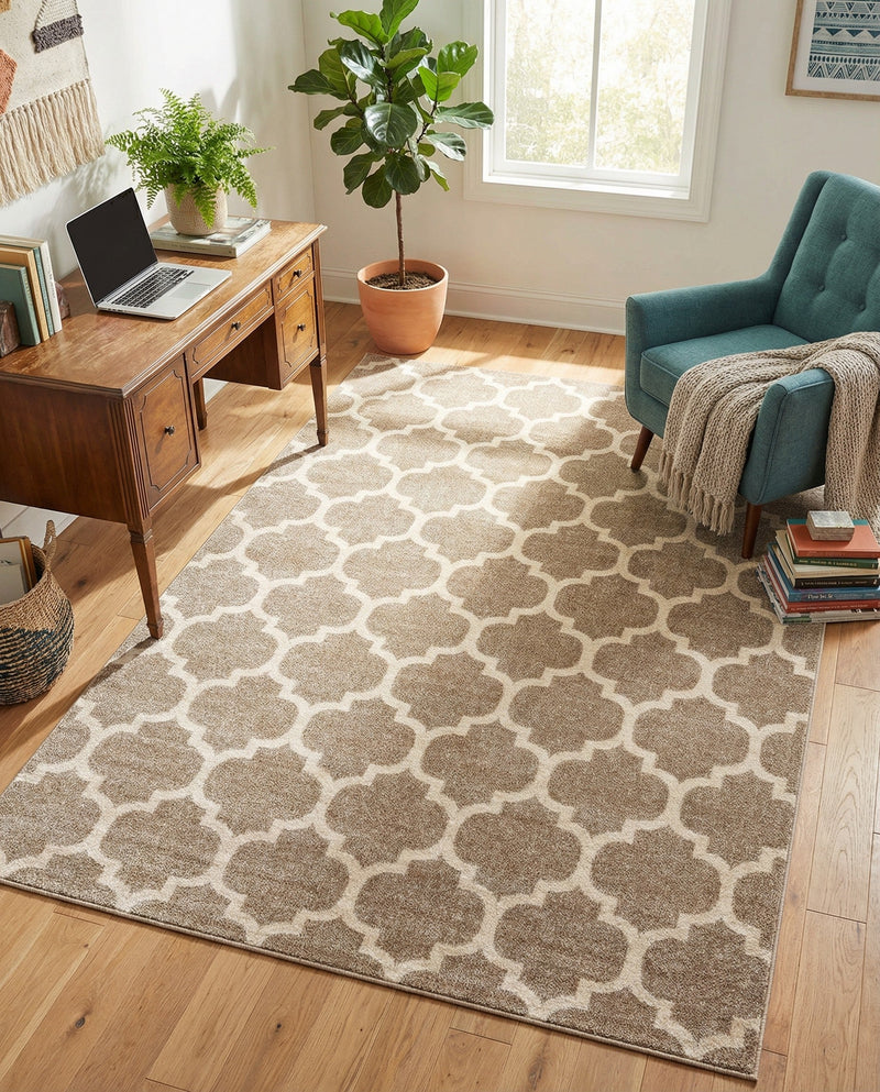 Lattice Gardens Collection Area Rug -  Bloomfield (Light Brown) Rectangle Light Brown  lifestyle 7