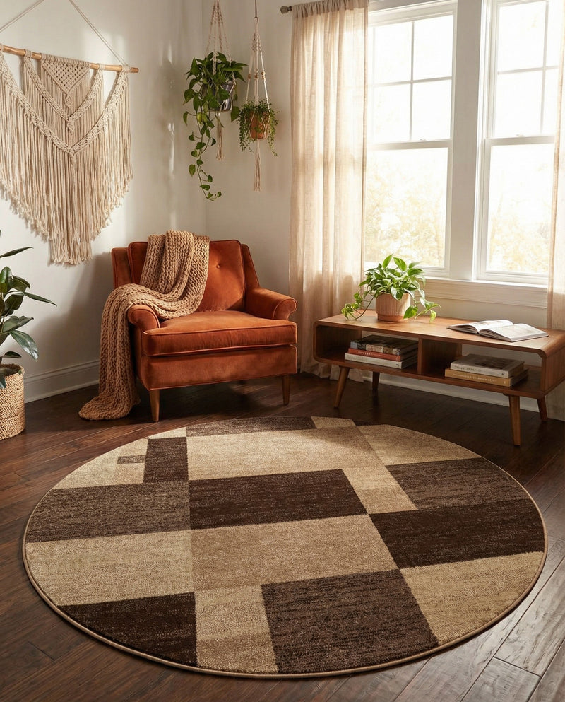 Autumn Meadow Collection Area Rug -  Sycamoreside (Light Brown) Round Light Brown  lifestyle 38