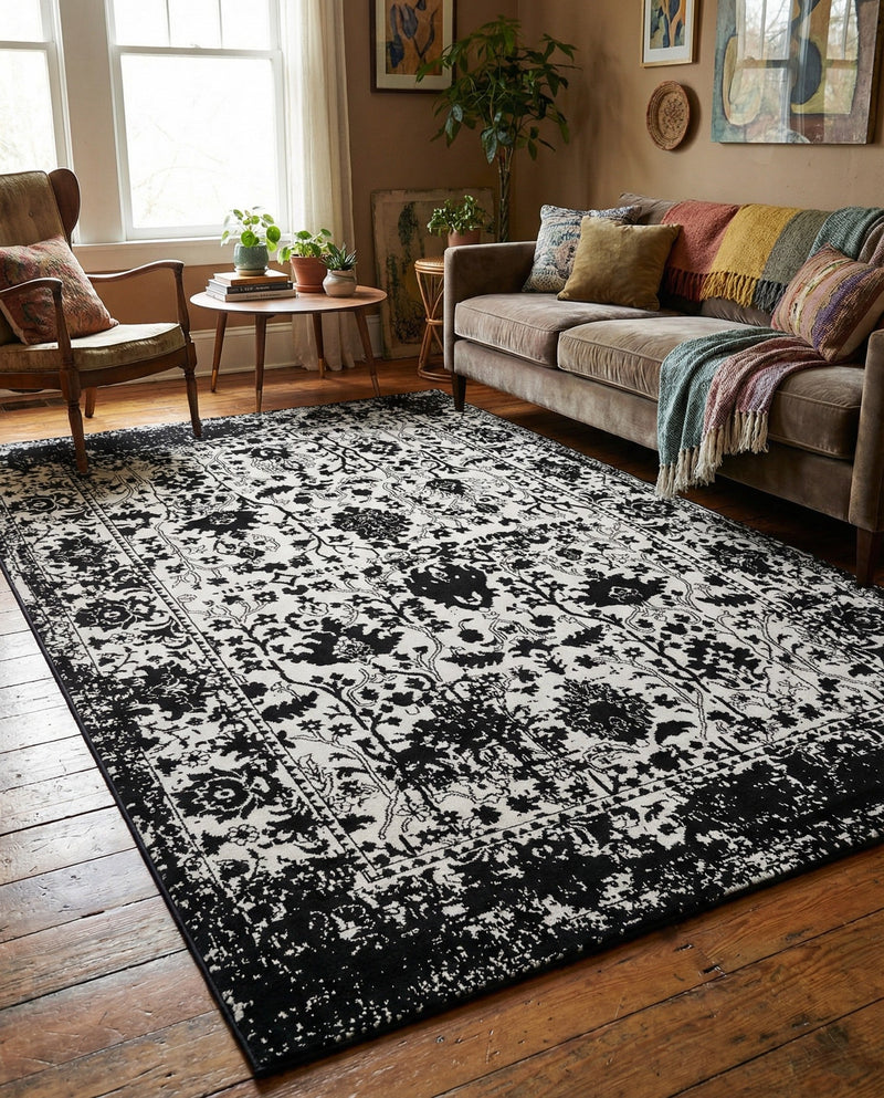 Cascade Range Collection Area Rug -  Shasta (Black and White) Rectangle Black and White  lifestyle 23