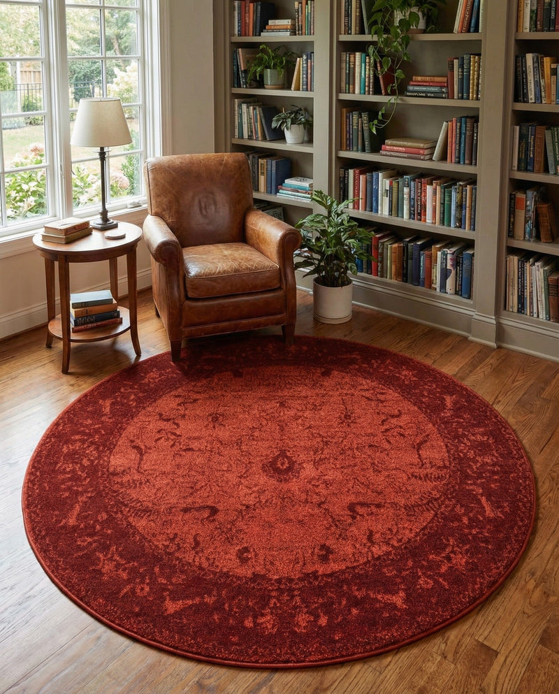 Horizon Collection Area Rug -  Apex (Rust Red) Round Rust Red  lifestyle 40