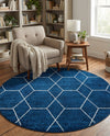 Trellis Mosaic Collection Area Rug - Arborville (Navy Blue) Round Navy Blue  lifestyle 89