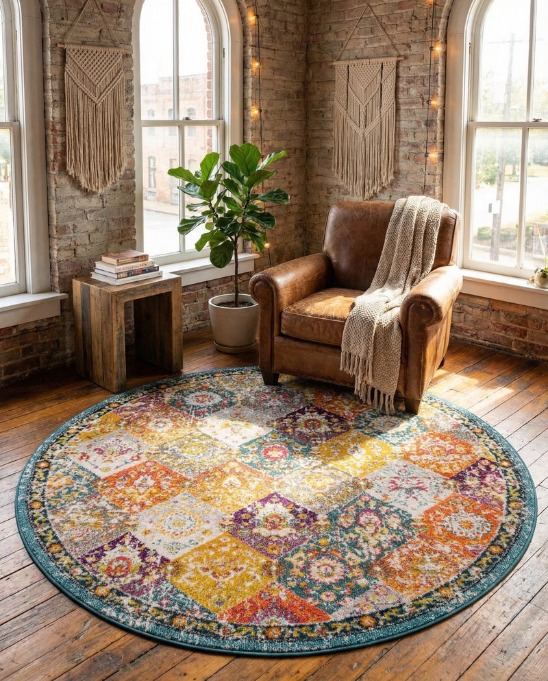 Brighton Terrace Collection Area Rug -  Rottingdean (Multi) Round Multi  lifestyle 69
