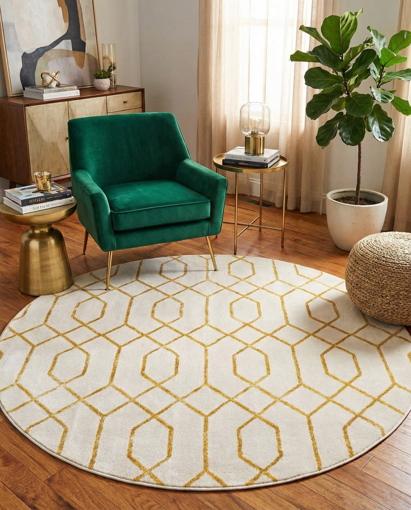 Hollywood Luxe Collection Area Rug - Sunset (White Gold) Round White Gold  lifestyle 49