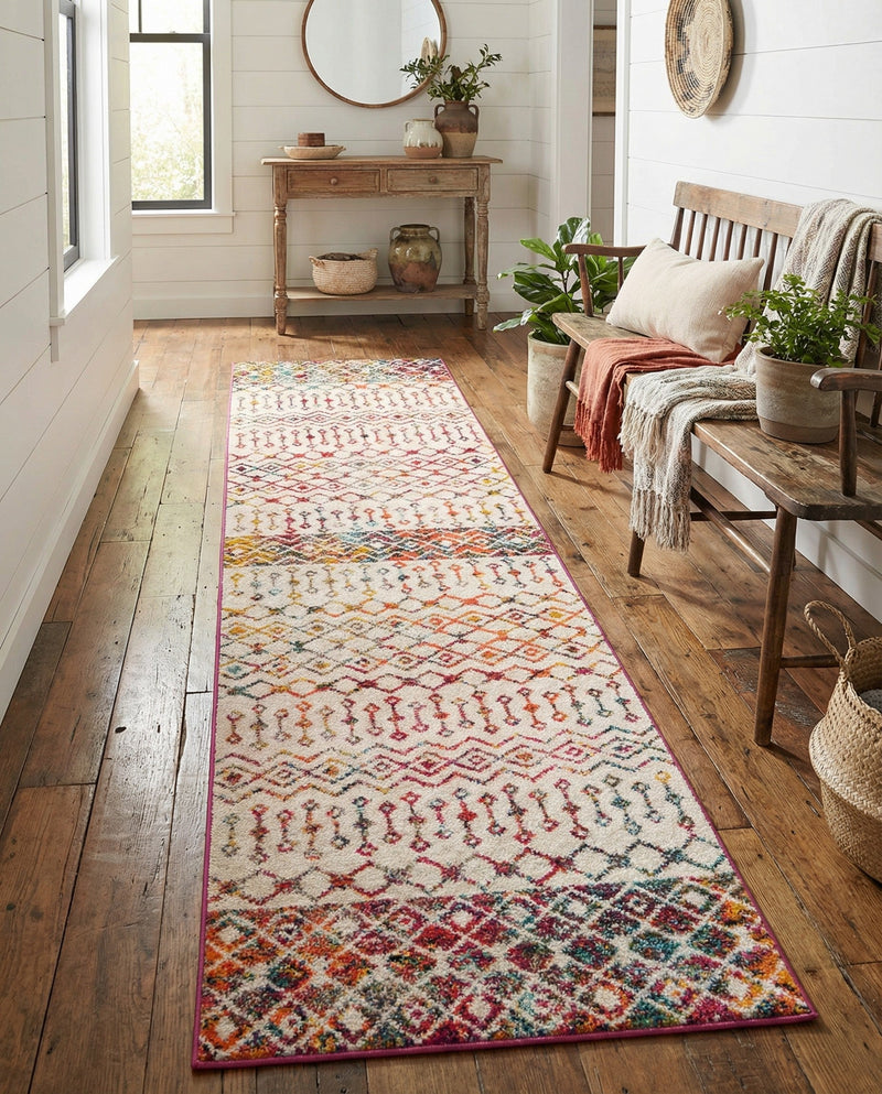 Mediterranean Lattice Collection Area Rug -  Casablanca (Ivory Multi) Runner Ivory Multi  lifestyle 87