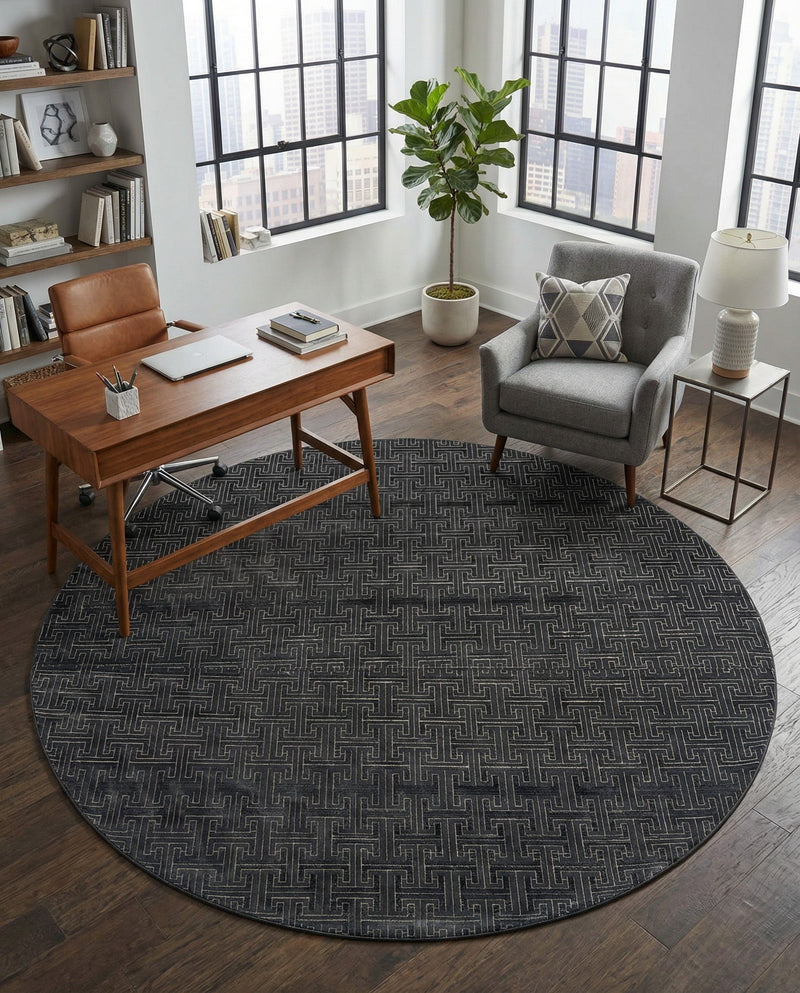 Metro Heights Collection Area Rug -  Hamilton Round Navy Blue  lifestyle 71