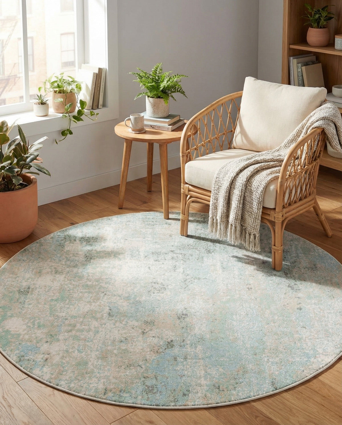 Lagoon Oasis Collection Area Rug -  Seagrass Round Teal  lifestyle 136