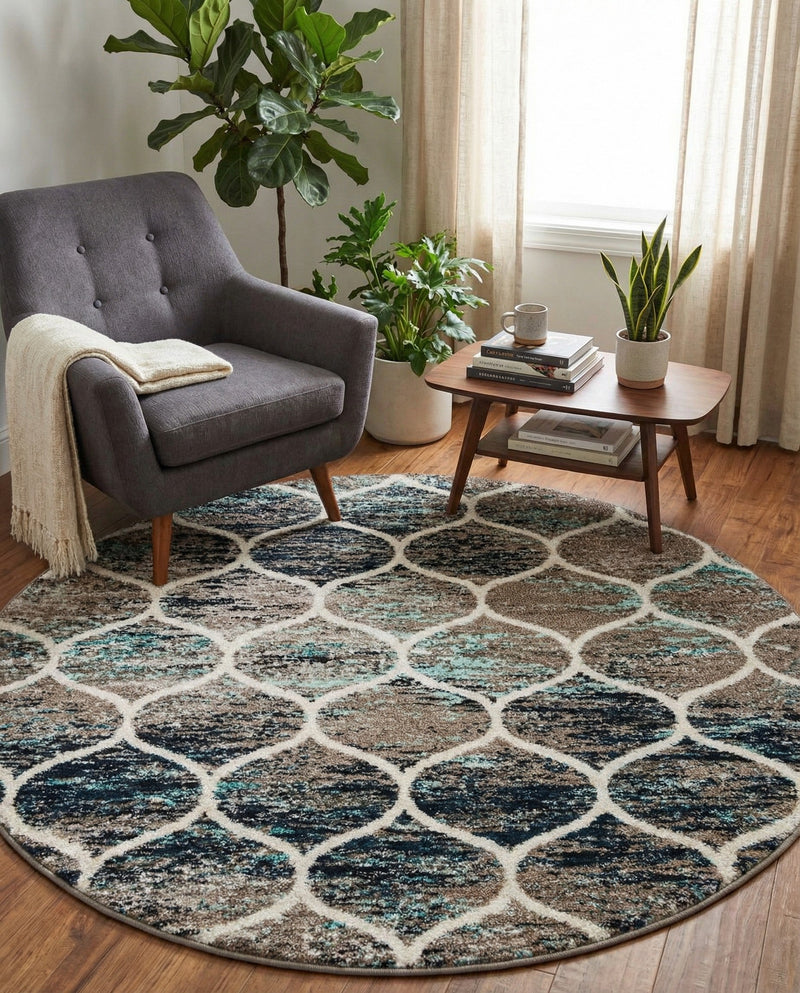 Trellis Mosaic Collection Area Rug -  Pergolatown (Blue Multi) Round Blue Multi  lifestyle 46
