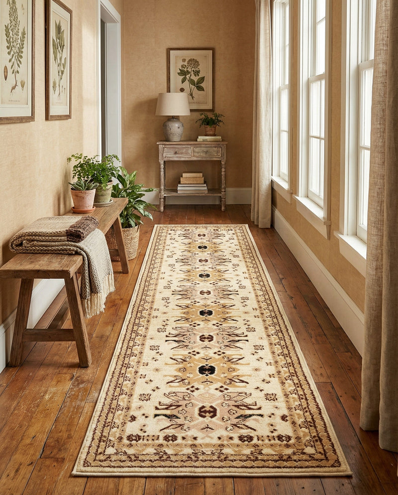Tabriz Tapestries Collection Area Rug - Azerbaijan (Ivory) Runner Ivory  lifestyle 56