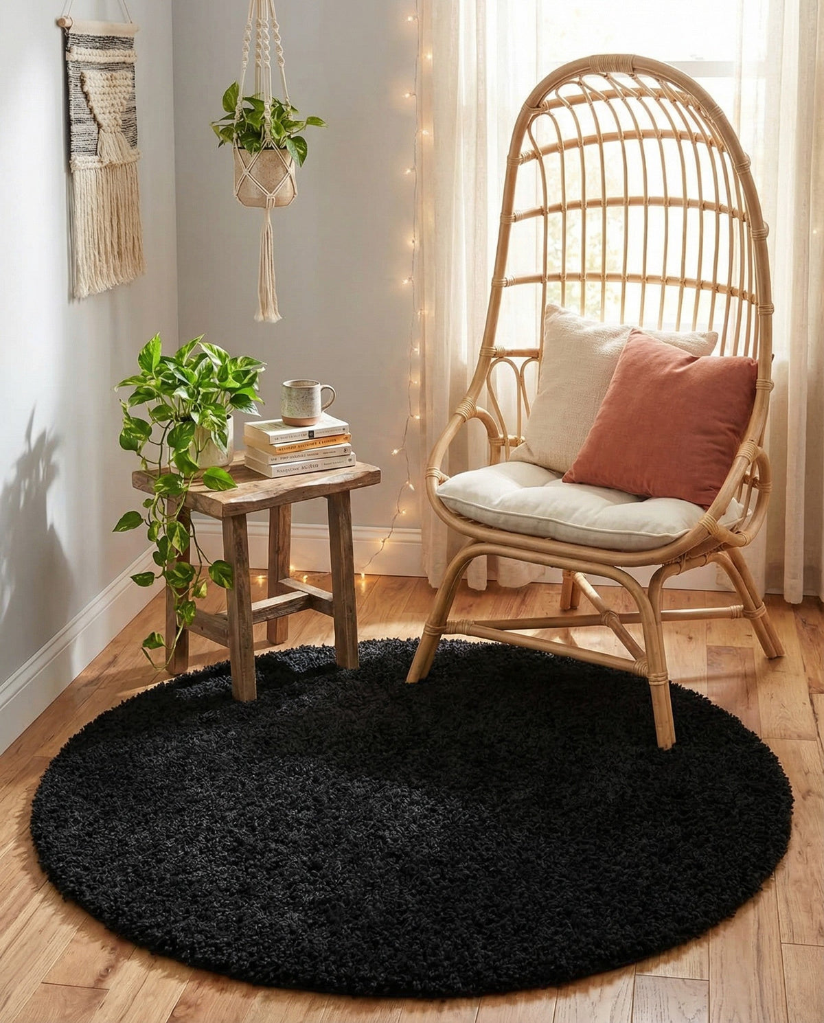 Plush Oasis Collection Area Rug - Serenity (Jet Black) Round Jet Black  lifestyle 91