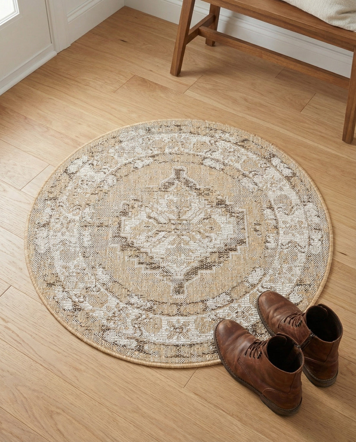 Patio Heritage Collection Area Rug -  Augusta (Natural) Round Natural  lifestyle 102